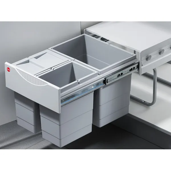 Three compartment waste bin, 1x18 and 2x8 litres, Hailo Tandem 3642-13 space saving waste bins