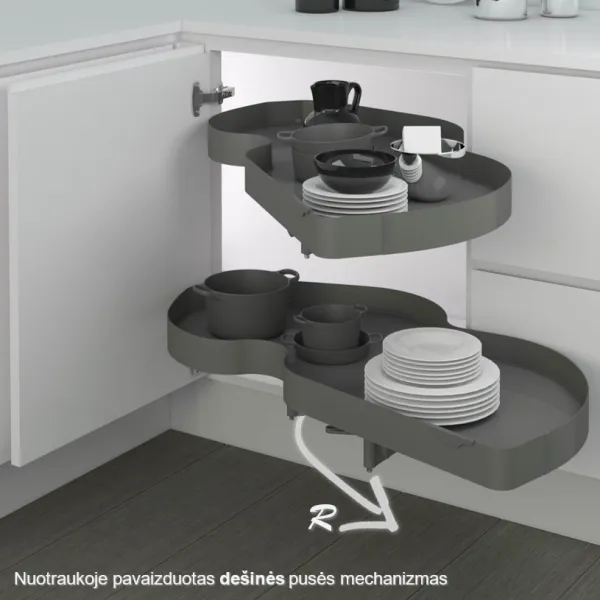 Rotating full extraction shelves Combi's 2 Ikona/Hyper, for corner unit, 600mm, left, anthracite