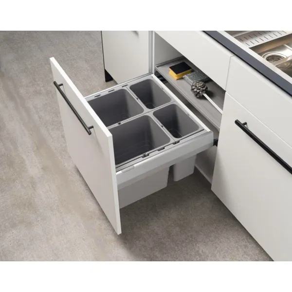 Šiukšliadėžė ištraukiama 2 dalių MP600 L500mm, H365mm, 2x25l pilka
