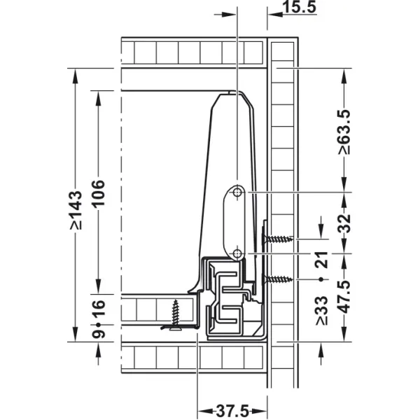 Drawer side runner system, Häfele Matrix Box S35, drawer side height L120mm, load bearing capacity 35kg