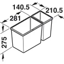 Šiukšliadėžė pastatoma 211x422x275mm, 13,5lx6l pilka