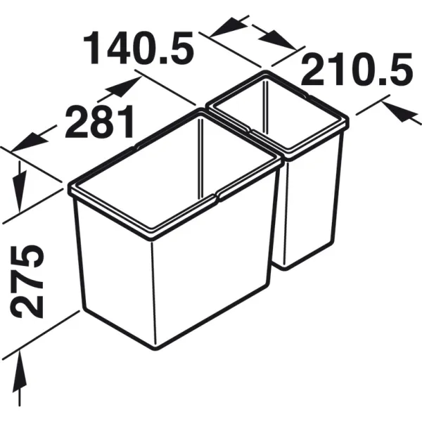 Šiukšliadėžė pastatoma 211x422x275mm, 13,5lx6l pilka