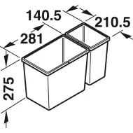 Šiukšliadėžė pastatoma 211x422x275mm, 13,5lx6l pilka