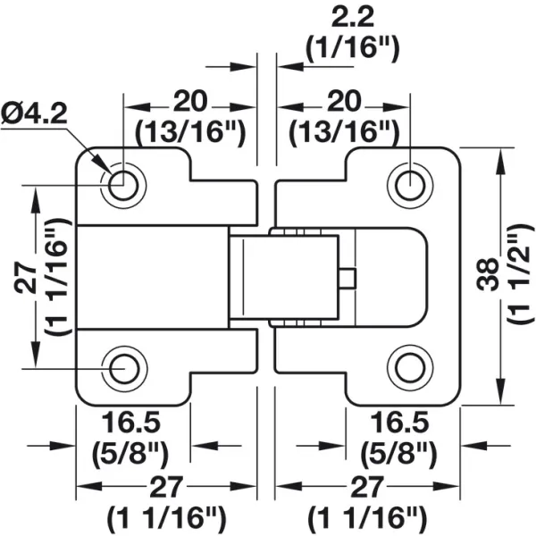 Flap hinge, 90°, 3D adjustable, for wooden flaps