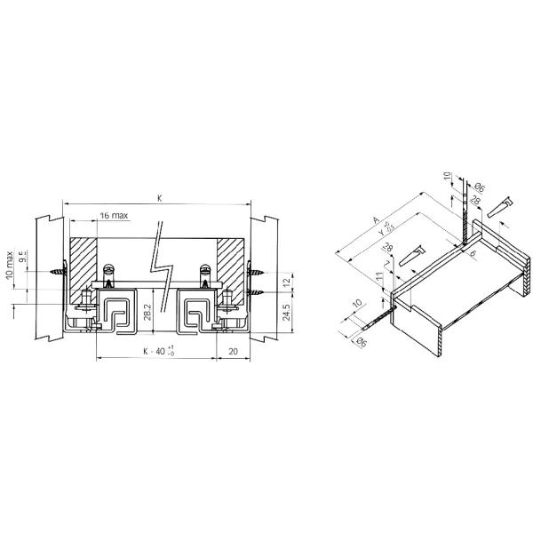 Concealed runner EXCEL self closing, full extension L250mm