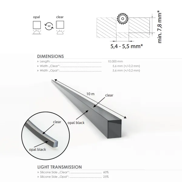 Šviesos filtras silikoninis FlipLens 5mm, COB LED juostai, 10m, juoda