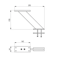 Breakfast bar support, aluminum, inclined, L170mm