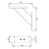 Breakfast bar support, aluminum, inclined, lateral L170mm