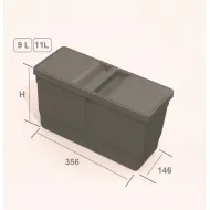 Wastebin V-L9XL, for inserting into pull out systems, W600mm 1x26+1x11l H275mm anthracite