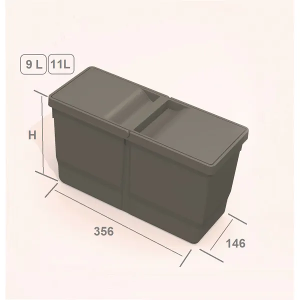 Wastebin V-L9XL, for inserting into pull out systems, W1000mm 2x26+2x11l H275mm anthracite
