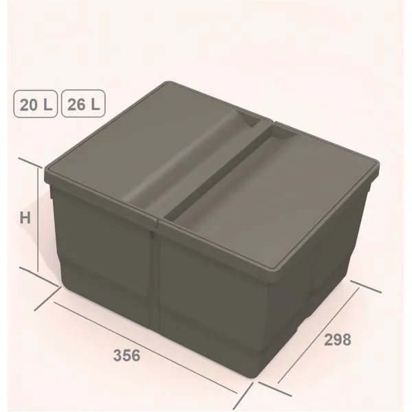 Wastebin V-L9XL, for inserting into pull out systems, W1000mm 2x26+2x11l H275mm anthracite