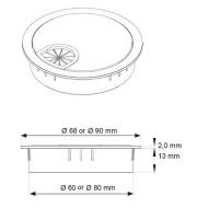 Cable grommet Ø80x13mm with brush aluminum