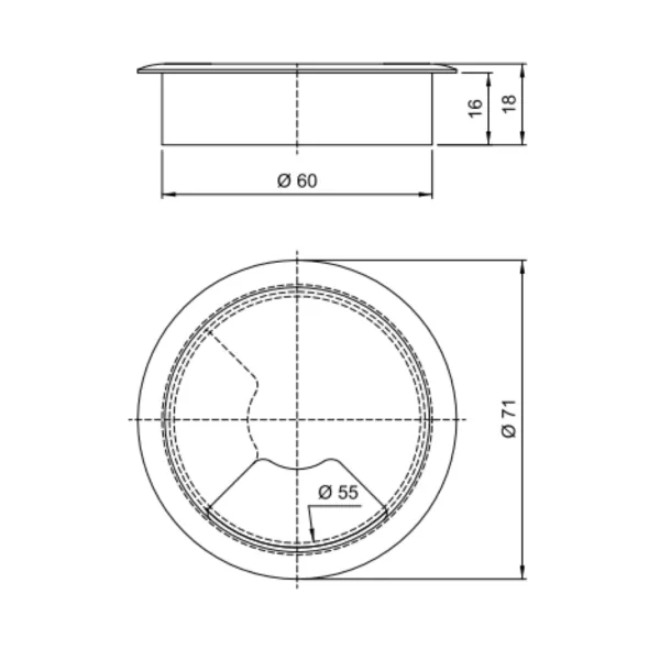 Cable grommet Ø60x20mm gray