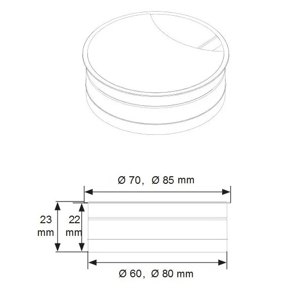 Lizdas laidams Ø60x22mm, aliuminis su šepetėliu juoda