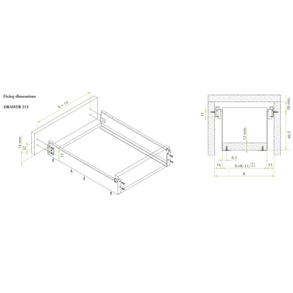 Drawer sides METALBOX L270mm H53mm white RAL9010