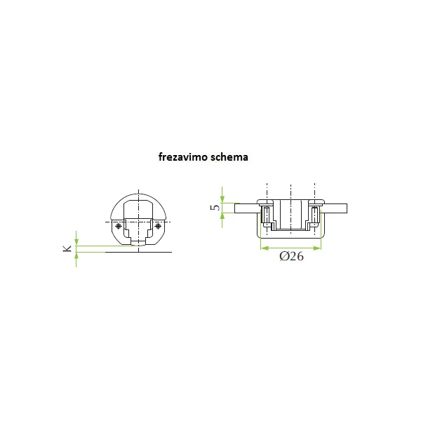 Hinge for glass 26°, full overlay, 0mm
