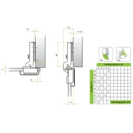 Hinge for glass 26°, half overlay, 8mm
