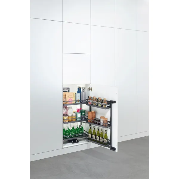 Larder unit pull-out, Kesseböhmer Tandem, with separate door shelf and height adjustable hanging bas