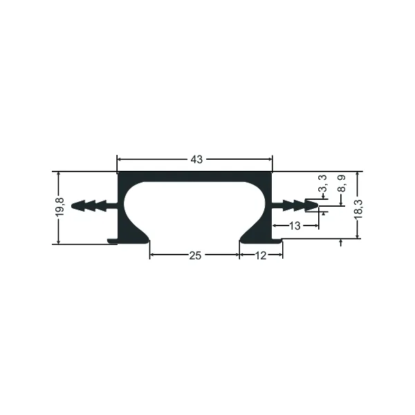 Aluminium handle, recessed, with gasket, from profile P-A28