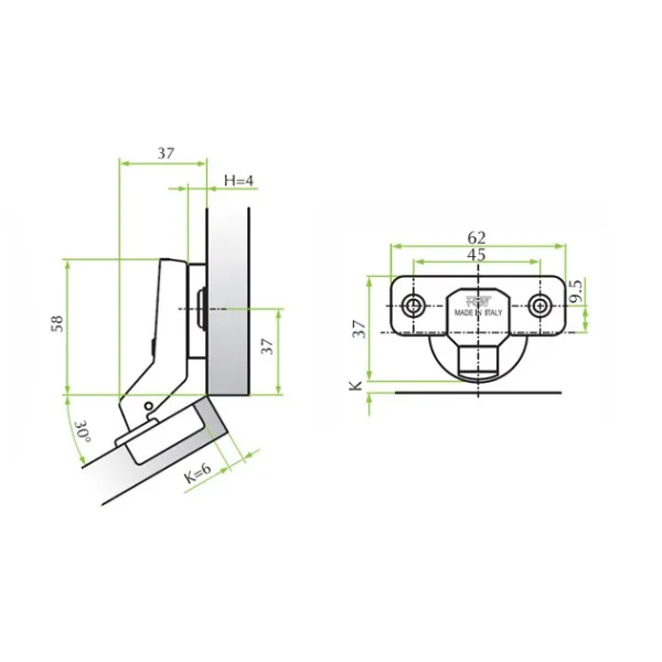 Hinge 35° 30°/18mm