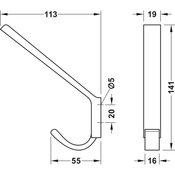 Wardrobe hook zi. 19x141x113mm