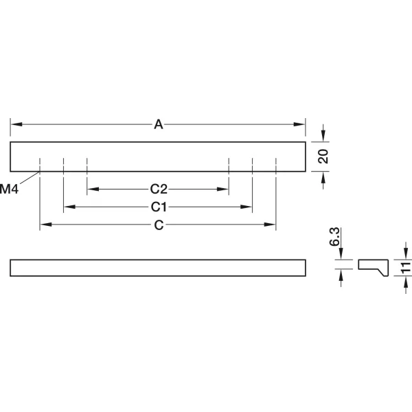 Furniture handle, Finger pull handle, aluminium