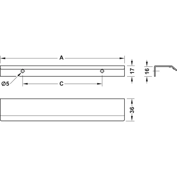 Furniture handle, Aluminium, handle can also be installed across the entire width of the cabinet