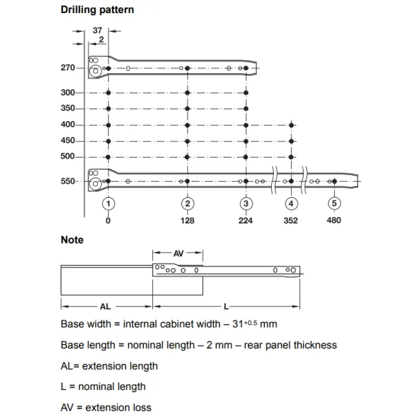 Drawer sides METALBOX L350mm H118mm white