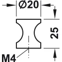 Rankenėlė vieno taško Ø20mm, H25mm, matinio nikelio spalva