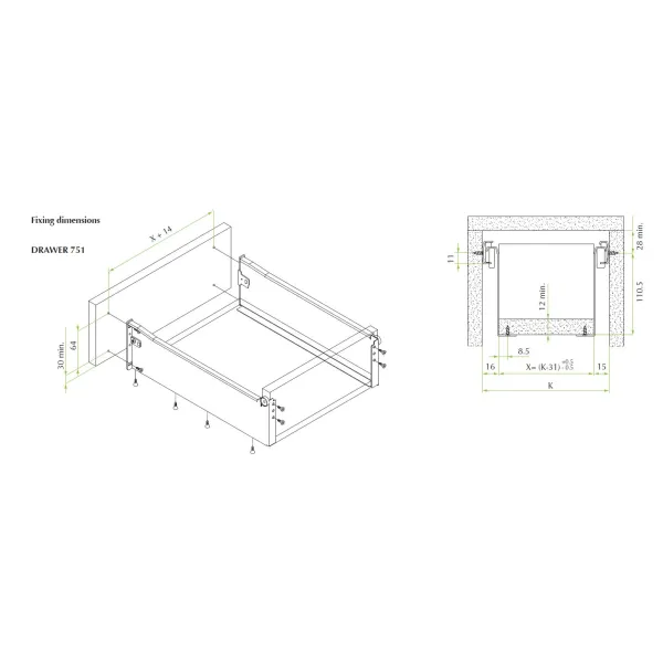 Drawer sides METALBOX L350mm H150mm white RAL9010