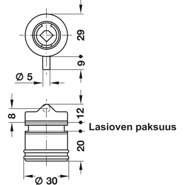 Glass door pin lock, Häfele Symo, for screw fixing