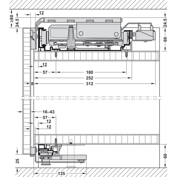 Sliding door fitting, Slido Flat 60 FB, flush, set