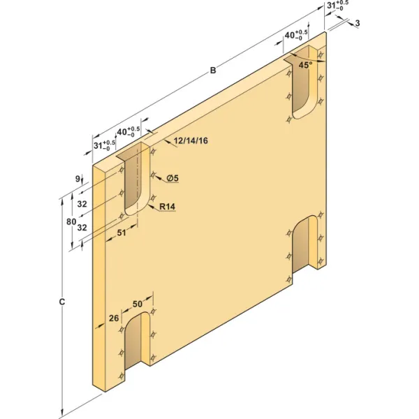 Sliding door fitting, Häfele Slido F-Flush52 20A