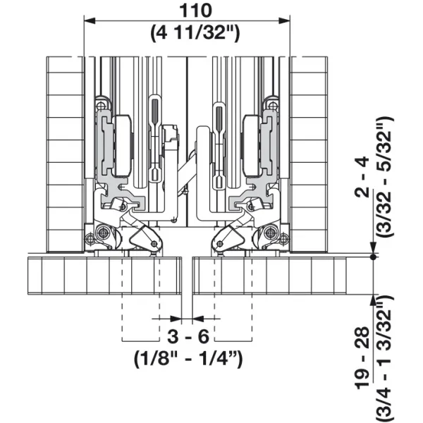 Jungiantysis profilis P110mm, L900mm, 2 durų segmentams HAWA CONCEPTA