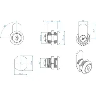 Cam lock 1916, 90°, straight cam, keys alike, chrome plated