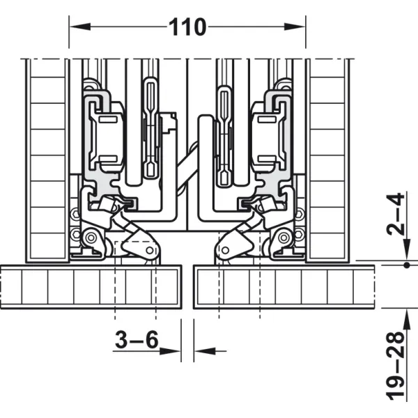 SDS HAWA CONCEPTA 25 medinėms 1 durims H1250-1850mm,