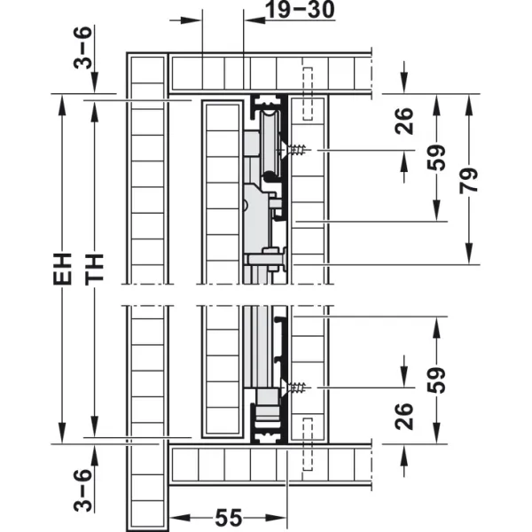 SDS HAWA CONCEPTA 50 medinėms 1 durims H2301-2850mm,