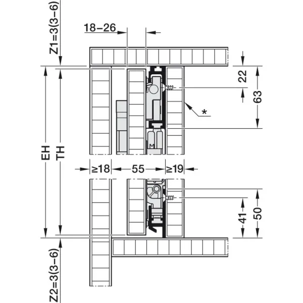 SDS HAWA CONCEPTA 3 Push 25 medinėms 1 durims L H1200-2200mm,