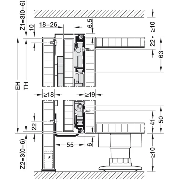 SDS HAWA CONCEPTA 3 Push 25 medinėms 1 durims L H1200-2200mm,
