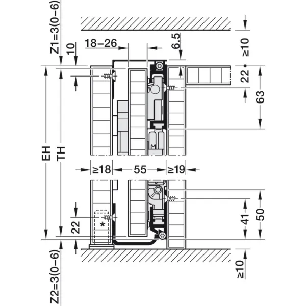 SDS HAWA CONCEPTA 3 Push 25 medinėms 1 durims L H1200-2200mm,