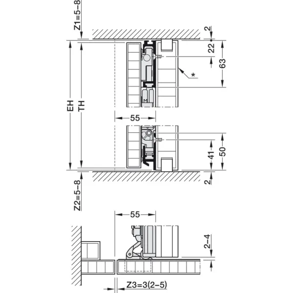 SDS HAWA CONCEPTA 3 Pull 25 medinėms 1 durims L H1200-2200mm,