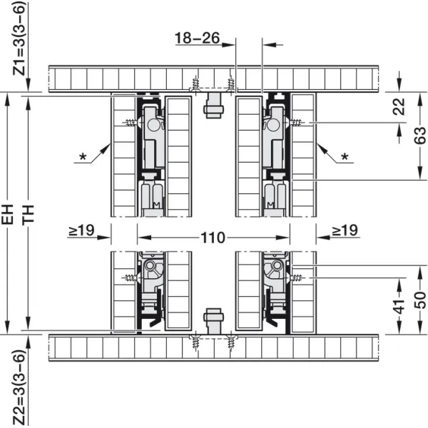 SDS HAWA CONCEPTA 3 Pull 25 medinėms 1 durims R H1200-2200mm,