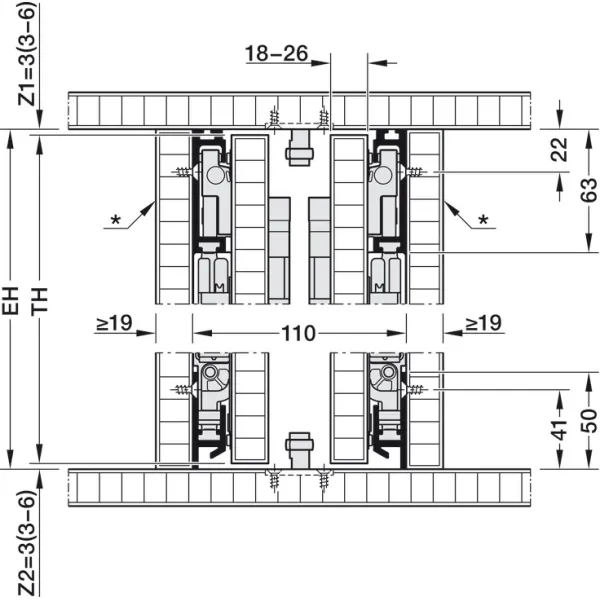 SDS HAWA CONCEPTA 3 Push 35 medinėms 1 durims R H1900-2700mm,