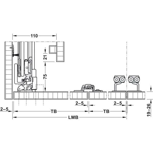 SDS HAWA FOLDING CONCEPTA 25kg H1250-1850mm, medinėms dviguboms sulankstomoms durims