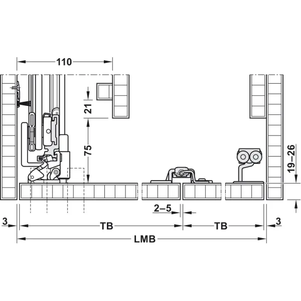 Wooden folding sliding doors, HAWA Folding Concepta 25, set, hinges with soft closing mechanism