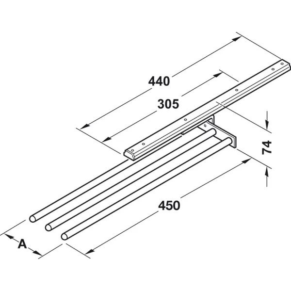 Towel rail, with extension runner, version swivels by 90°