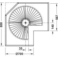 Three quarter circle carousel fitting, Häfele, for corner cabinets, with baskets