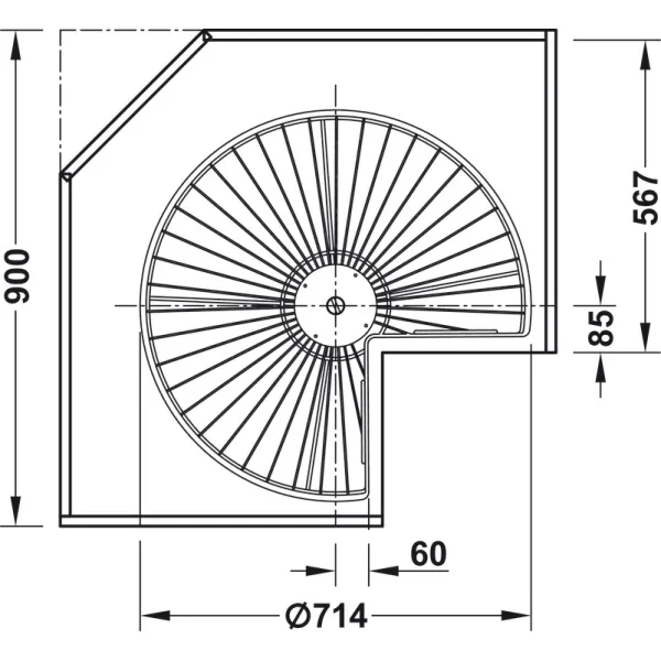 Karuselė 3/4 rato Ø714mm, vielinė