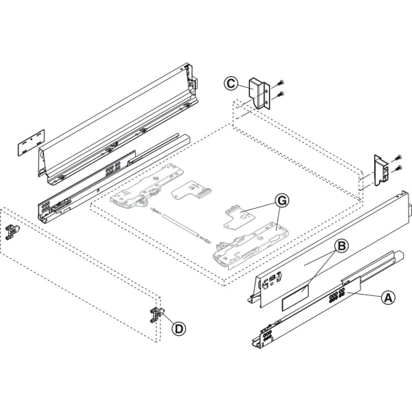 Drawer side runner system, Blum Tandembox antaro, with Blumotion / Tip-On Blumotion cabinet runner,