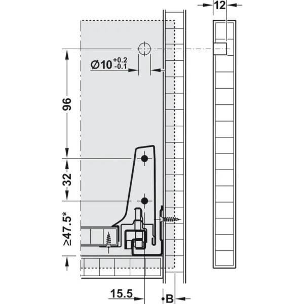 Front fixing brackets, For Blum Tandembox antaro/plus drawer and front extension, all system heights